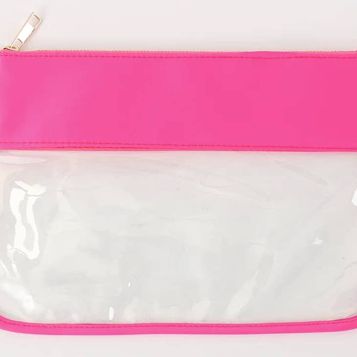 Clear Nylon Zipper Pouch Flat - Hot Pink
