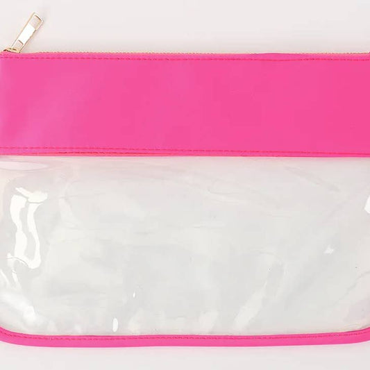 Clear Nylon Zipper Pouch Flat - Hot Pink