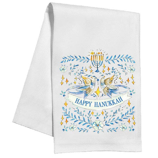 Kitchen Towel - Happy Hanukkah Doves and Florals