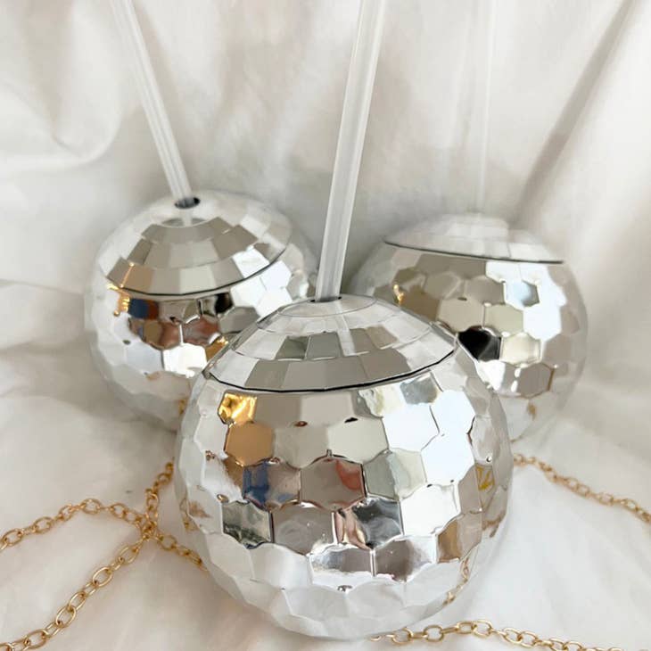 Disco Ball Cup with Clear Straw