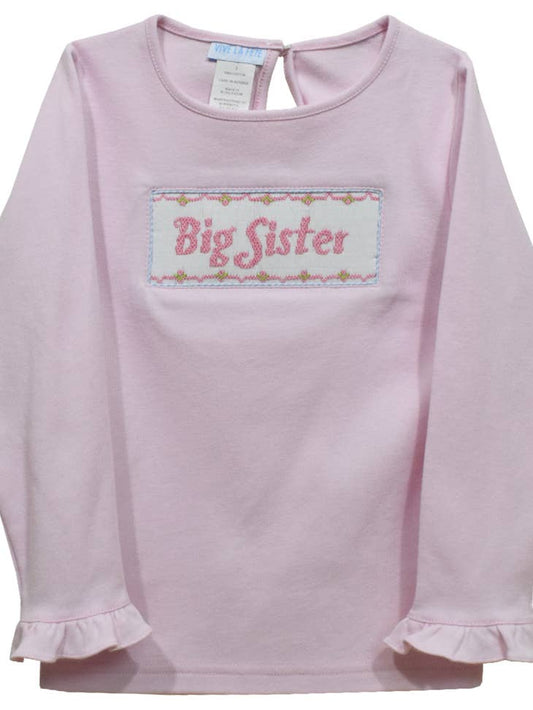 Big Sister Smocked Light Pink Ruffle Long Sleeve T-Shirt