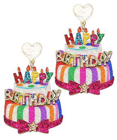 Glitter Happy Birthday Cake Earrings