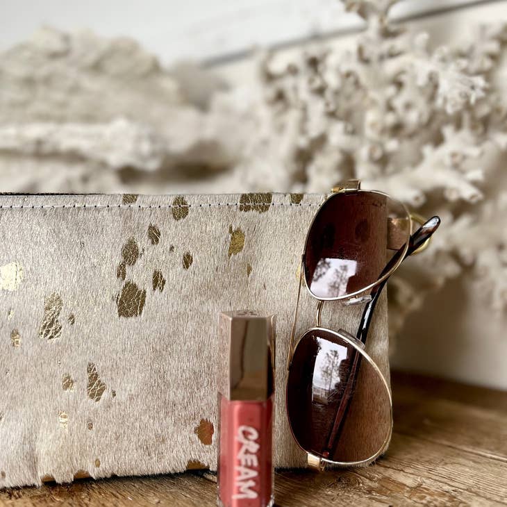 Small Cowhide Clutch - Gold Acid Wash