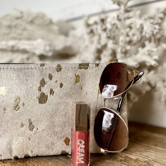 Small Cowhide Clutch - Gold Acid Wash