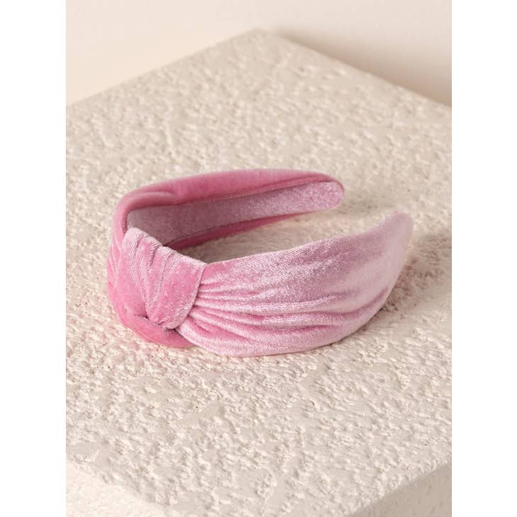 Knotted Velvet Headband - Pink