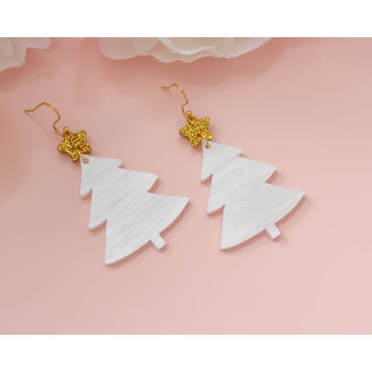 Christmas Tree Earring | White Pearl Acrylic