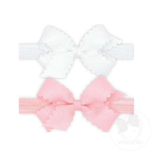 Set of 2 | Mini Scallop Girls Hair Bows With Bands