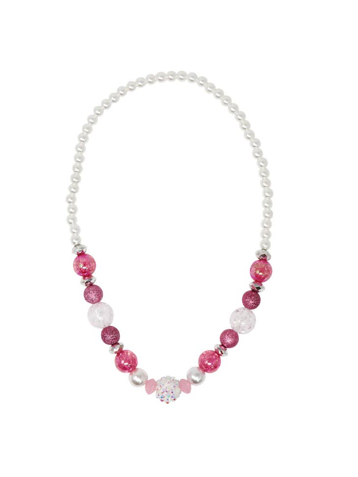 Sparkly Pink and Pearl Beaded Necklace and Bracelet Set