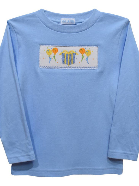 Birthday Smocked Light Blue Knit Long Sleeve Boys T-Shirt