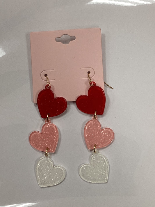 Red/Pink/White Tri Heart Earring