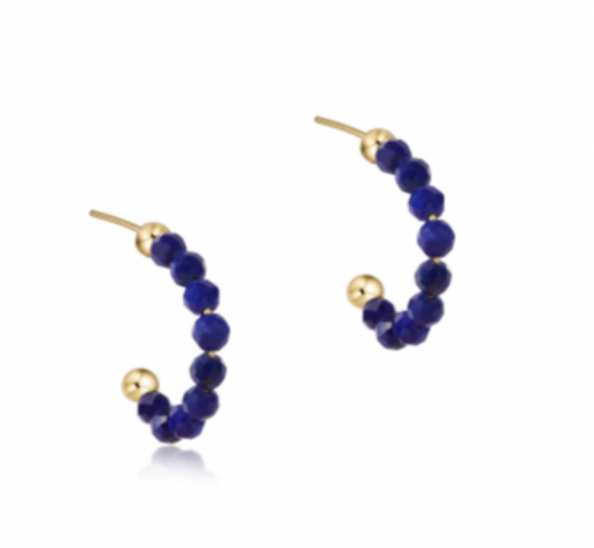 Beaded Gemstone 1" Post Hoop -  3mm Lapis