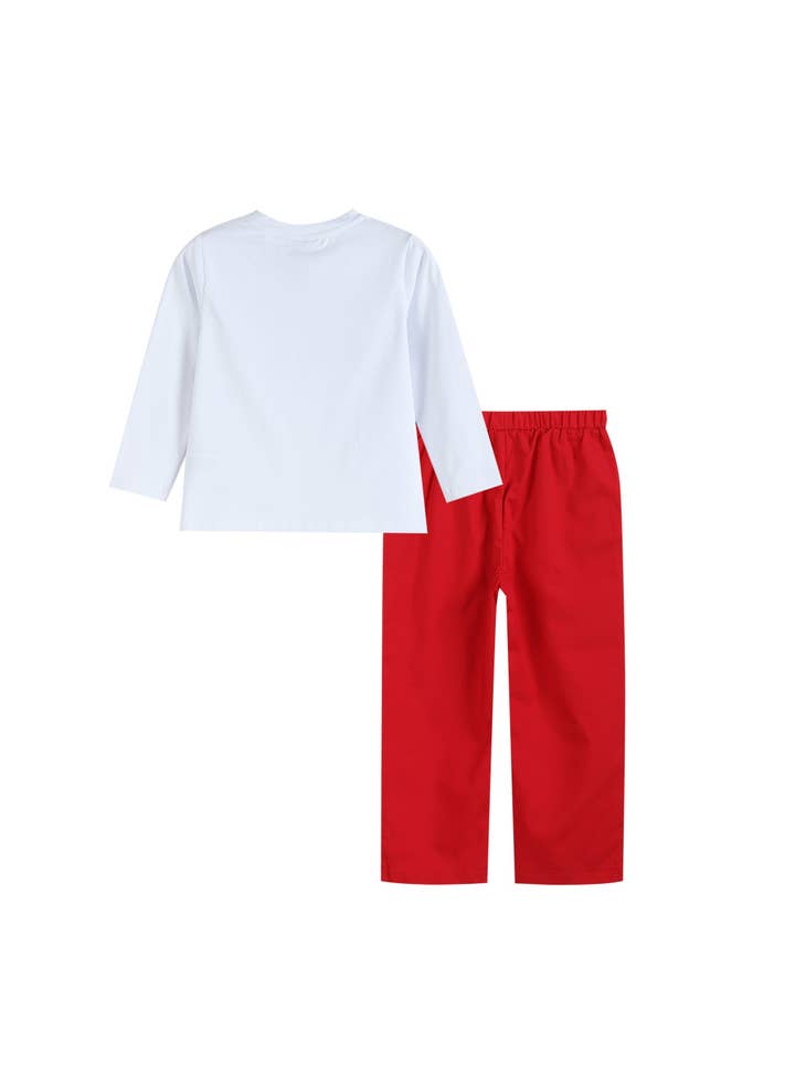 White Smocked Santa Long-Sleeve Tee & Red Pants