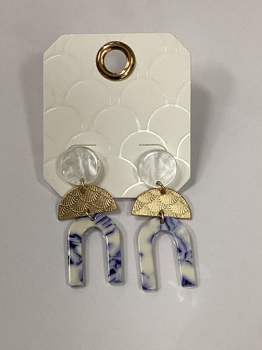 Seashell Gold/Blue Marble Earrings