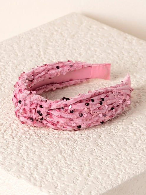 Knotted Sequins Headband - Pink
