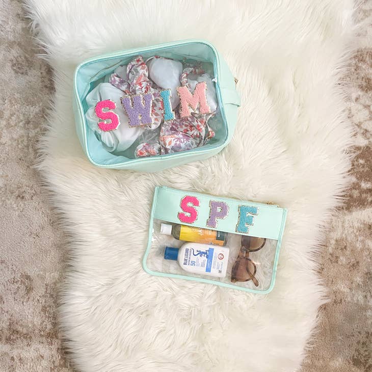 Clear Nylon Zipper Pouch Flat - Mint