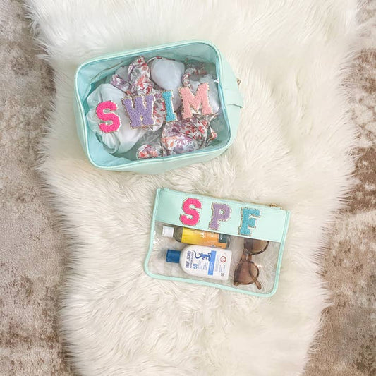 Clear Nylon Zipper Pouch Flat - Mint