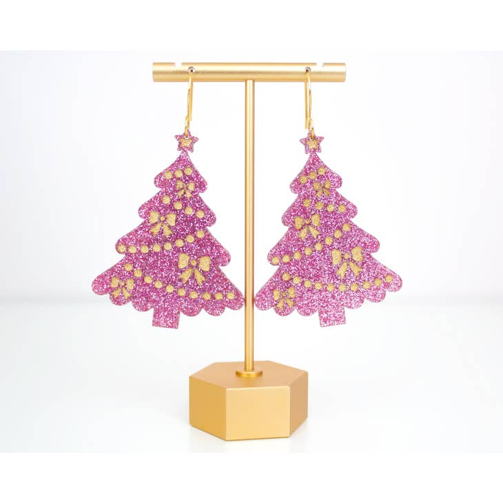 Christmas Tree Earring - Pink Acrylic