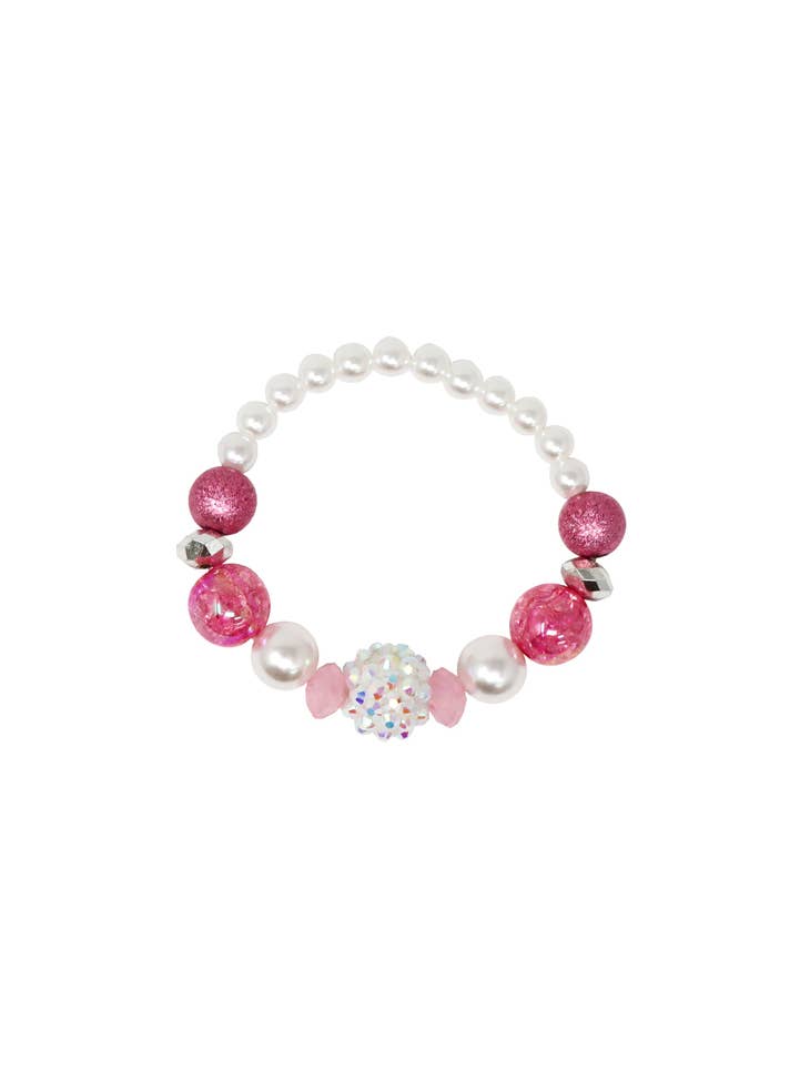 Sparkly Pink and Pearl Beaded Necklace and Bracelet Set