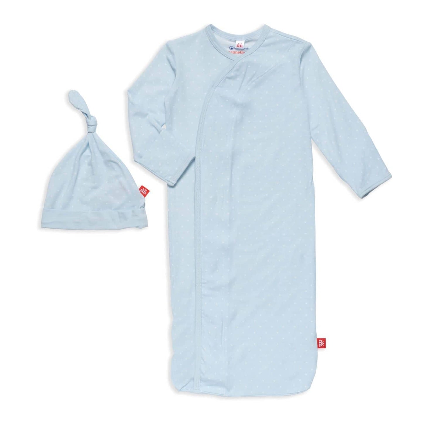 Pin Dot Blue Modal Magnetic Sleeper Gown + Hat Set - NB-3M