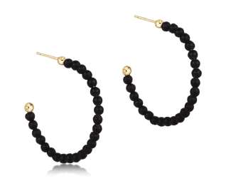 Beaded Gemstone 1.25" Post Hoop - 3mm Matte Onyx