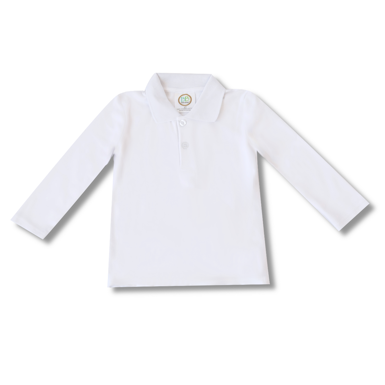 Boy's Long Sleeve Polo Style Collared Shirt - White