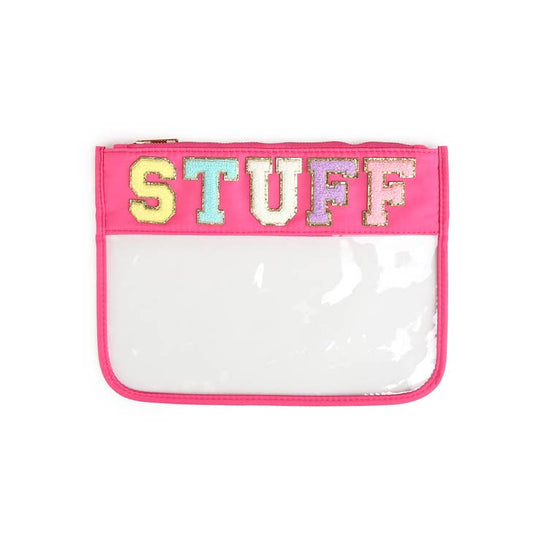 Varsity Letter Patch Clear Zippered Pouch Bag | STUFF