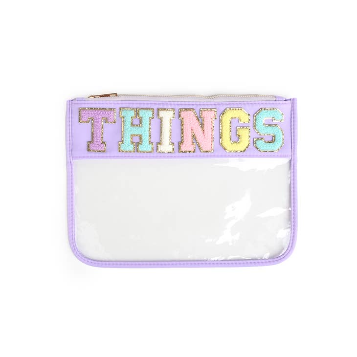 Varsity Letter Patch Clear Zippered Pouch Bag | THINGS