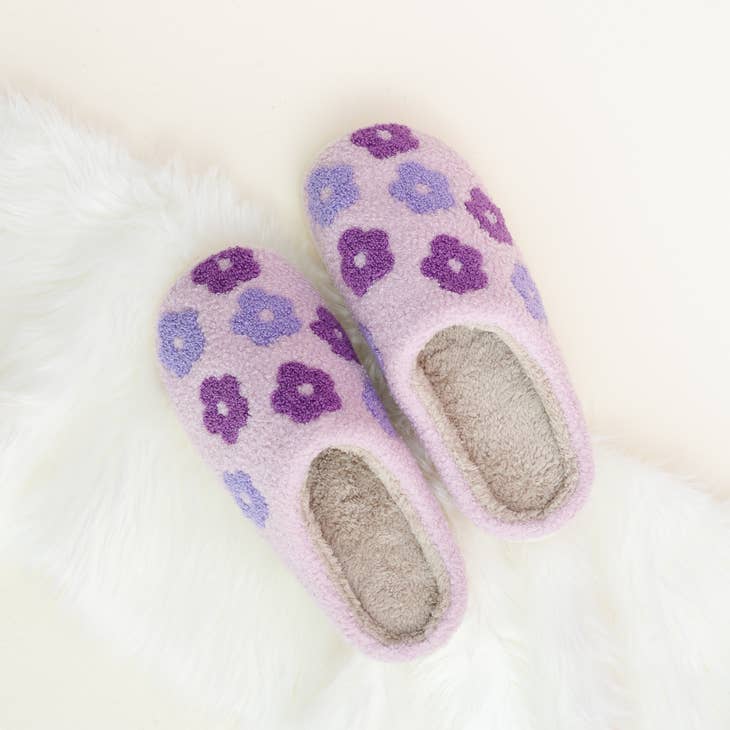 Fuzzy Slippers - Purple Flower