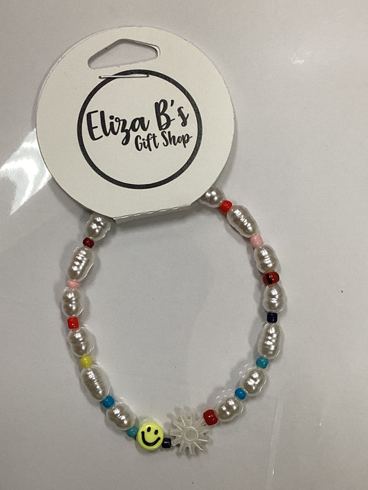 Rainbow/Pearl Smiley Face Bracelet