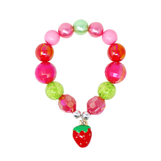 Hot Pink Strawberry Charm Stretch Beaded Bracelet