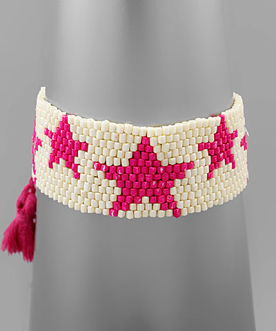 Star Bead Bracelet - Ivory/Fuchsia