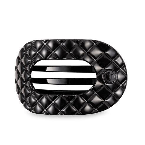 Teleties Flat Round Clip | Jet Black Quilted | Assorted Sizes