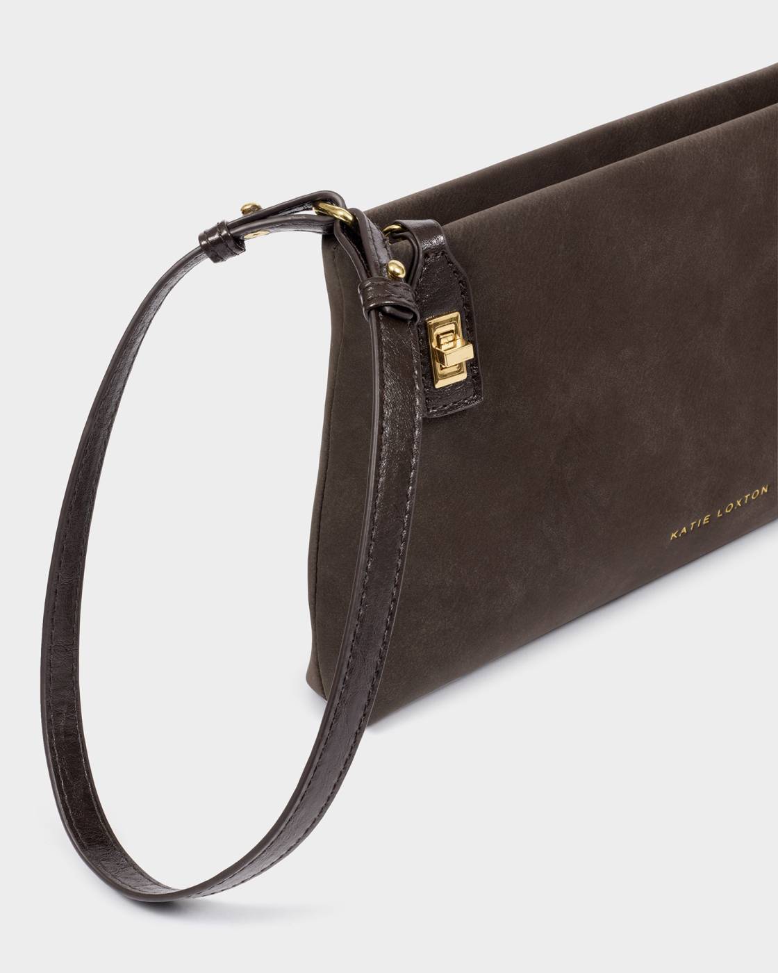 Orin Twist Lock Suedette Small Shoulder Bag | Bitter Chocolate