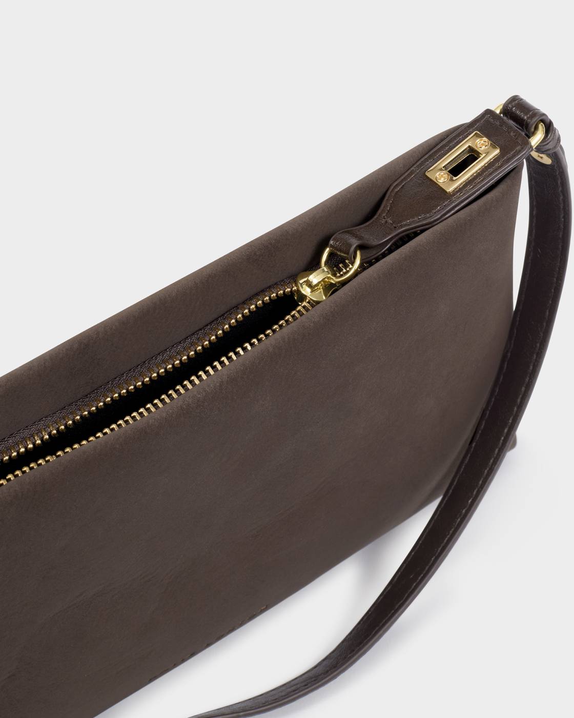 Orin Twist Lock Suedette Small Shoulder Bag | Bitter Chocolate