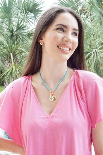 Lucy Gemstone Beaded Multi Charm Necklace | Turquoise