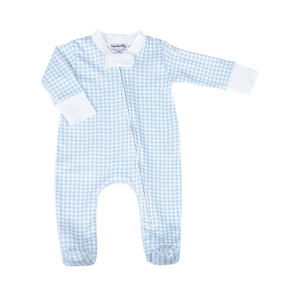 Mini Checks Zipper Footie | Blue