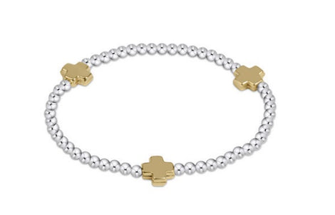 Signature Cross Sterling Mixed Metal Pattern 3mm Bead Bracelet - Gold