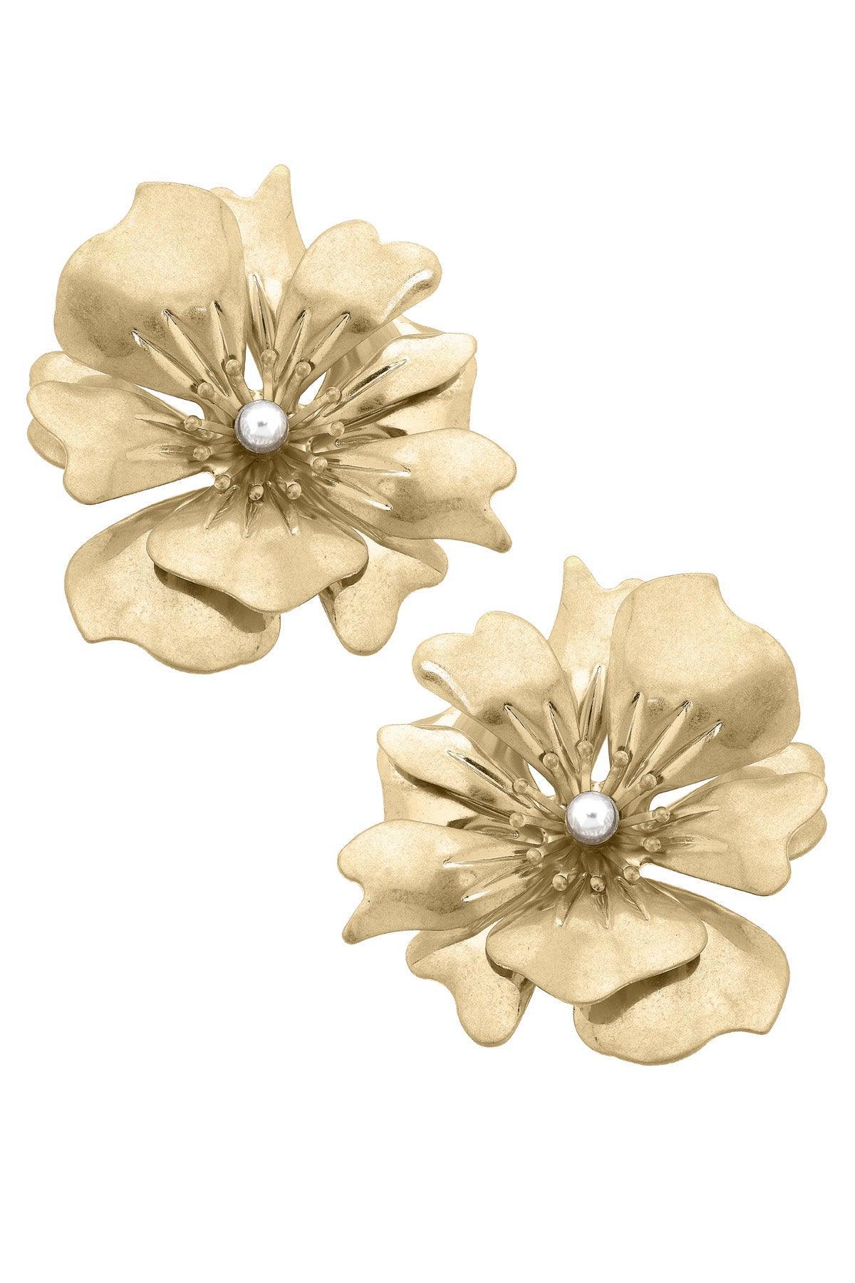 Nicole Statement Flower Earrings | Worn Gold