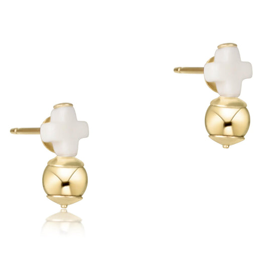 Signature Cross Small Off-White Stud | Classic Gold