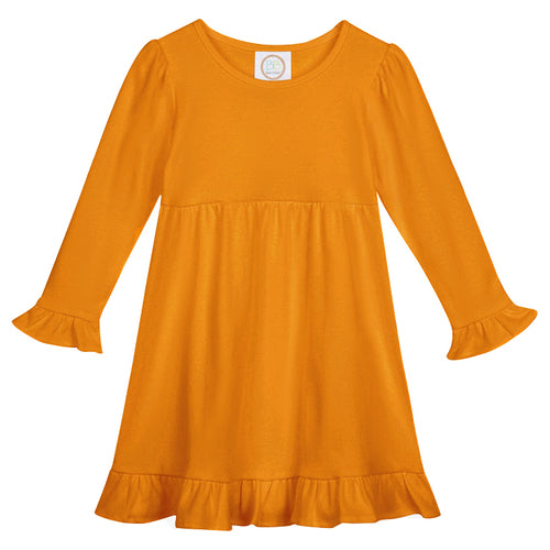 Long Sleeve Empire Waist Ruffle Dress - Orange