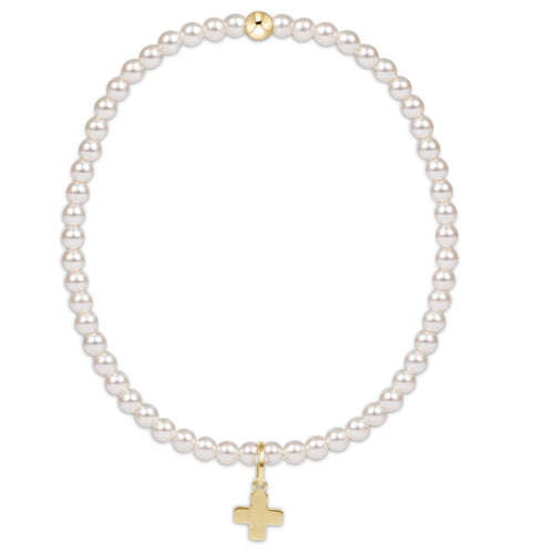 egirl | Classic Pearl 3mm Bead Bracelet | Signature Cross Gold Charm