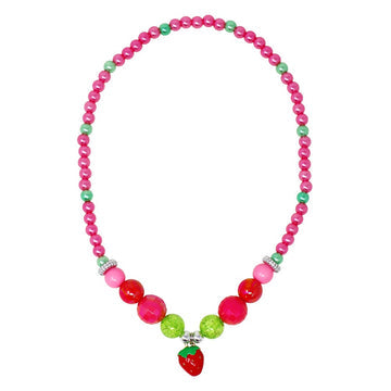 Hot Pink Strawberry Charm Stretch Beaded Necklace