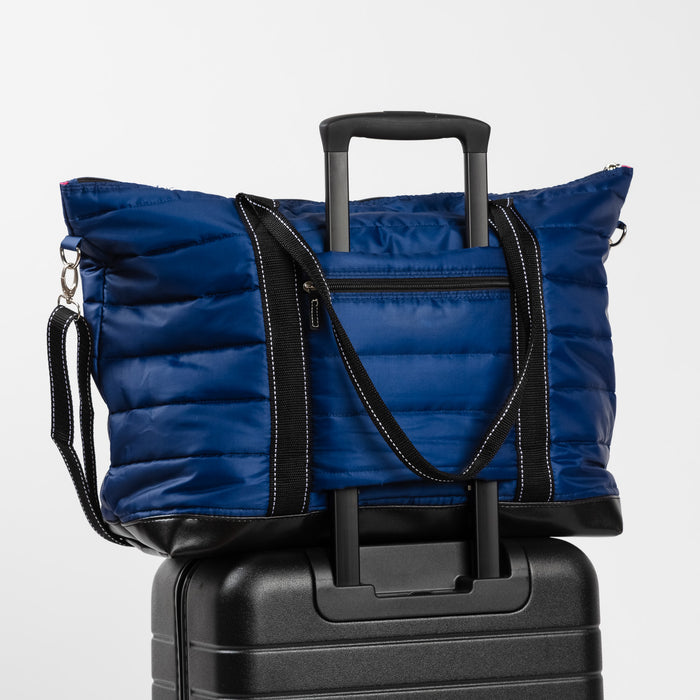 Triple Advisor | 3-in-1 Travel Bag | Navy Puffer with Pink Interior