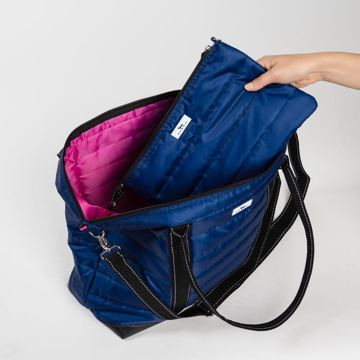 Triple Advisor | 3-in-1 Travel Bag | Navy Puffer with Pink Interior