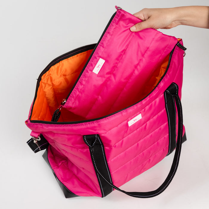 Triple Advisor | 3-in-1 Travel Bag | Pink Puffer with Orange Interior