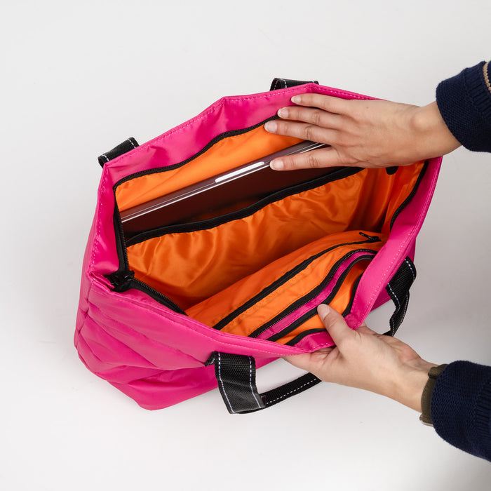 Layover Tote | Medium | Pink Puffer with Orange Interior