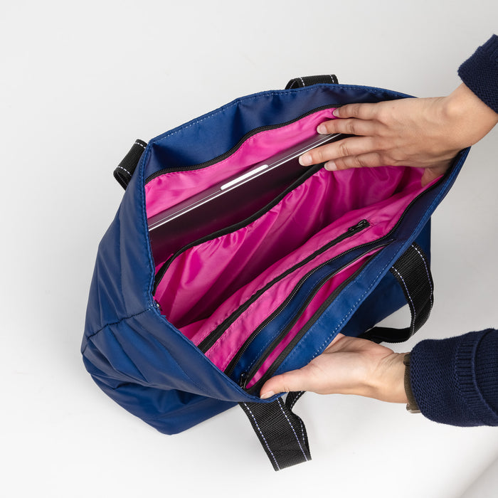 Layover Tote | Medium | Navy Puffer with Pink Interior