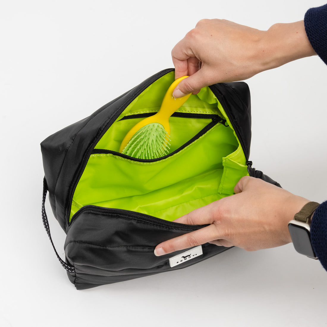 Dopp Till You Drop | Toiletry Bag | Black Puffer with Green Interior