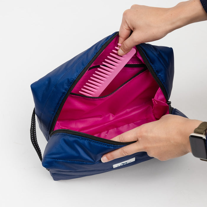Dopp Till You Drop | Toiletry Bag | Navy Puffer with Pink Interior