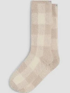 CozyChic Buffalo Plaid Socks | Stone/Multi